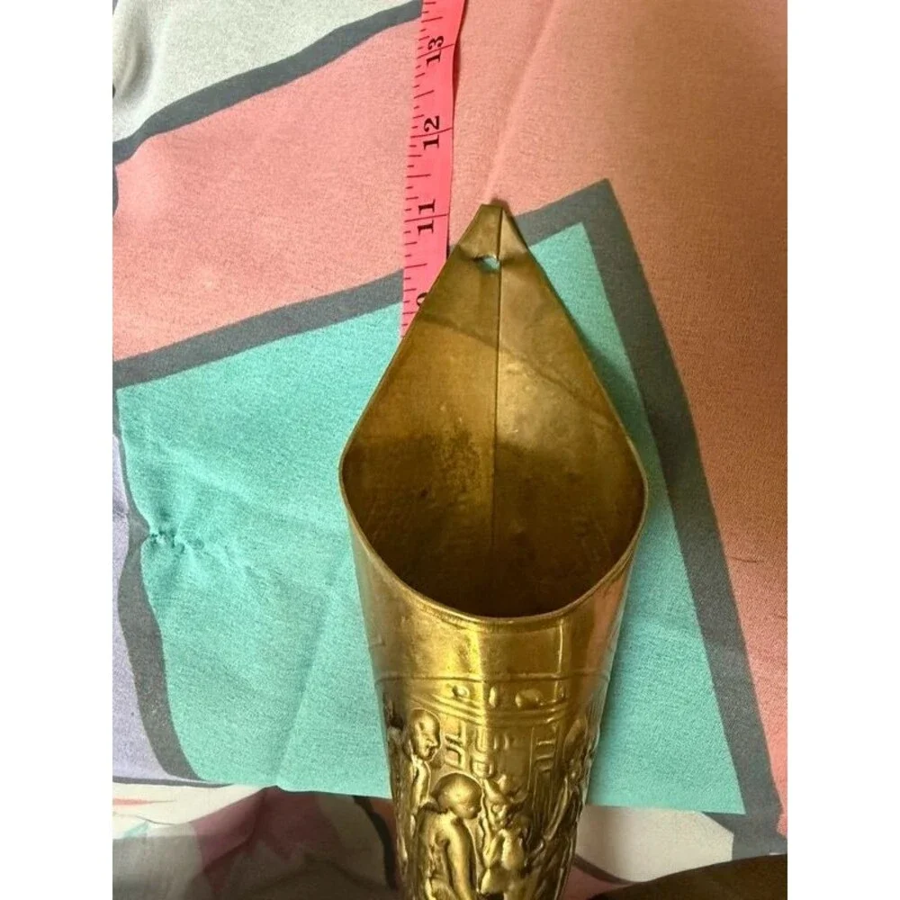 Vintage Brass Wall Pocket Cone Vase - 11